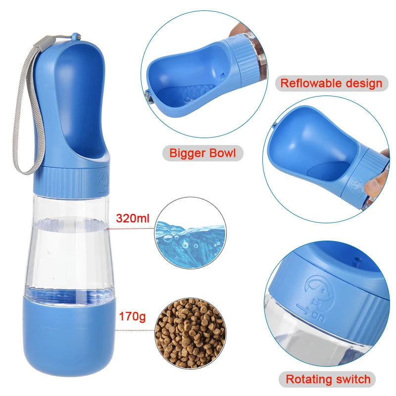 Tragbare 2-in-1-Wasserflasche und Futterbehälter für Haustiere