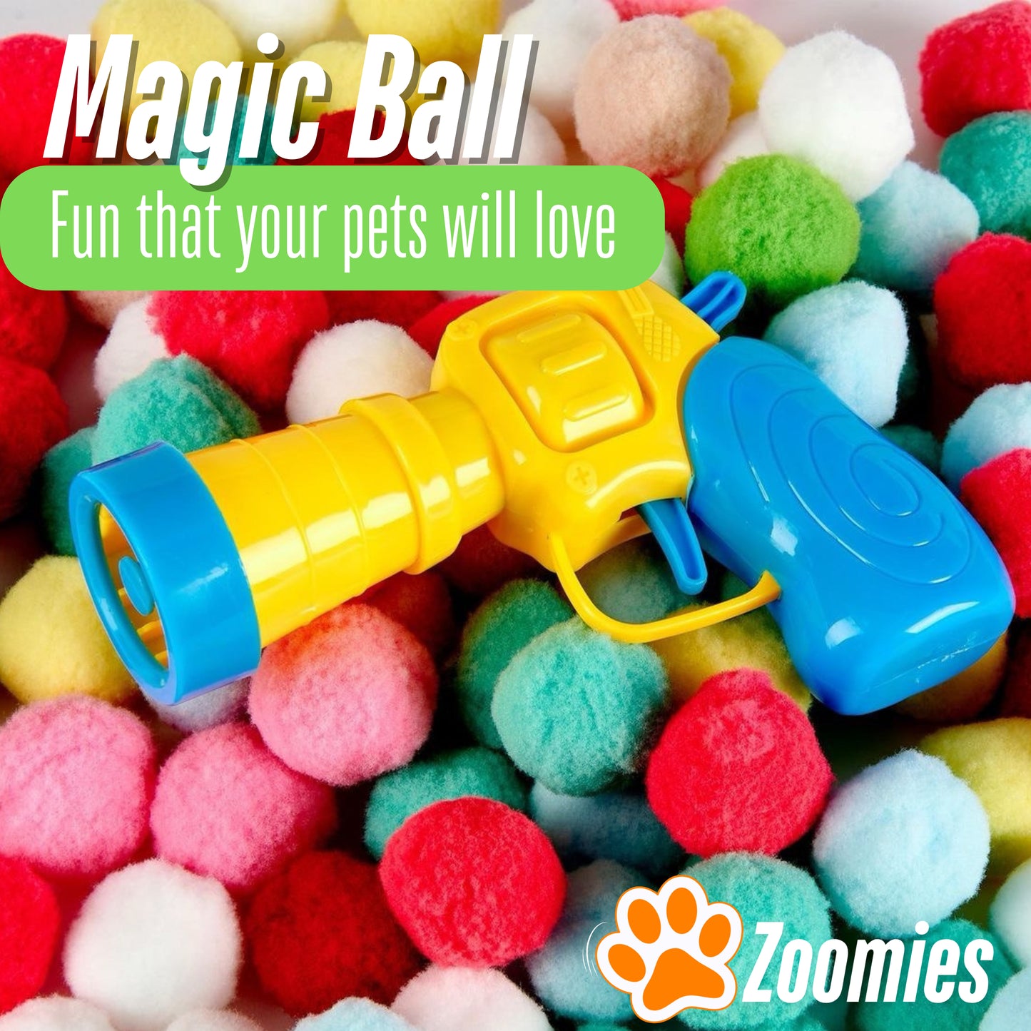 Magic Ball Launcher Blaster for Pets - Includes 21 Fuzzy Balls!